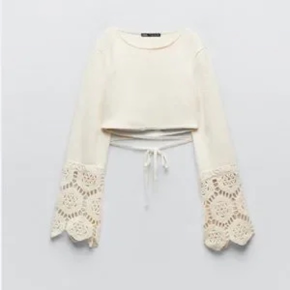 ✨ Zara Crochet Sleeve Wrap Crop Top – Cream | Size M - Picture 3 of 8